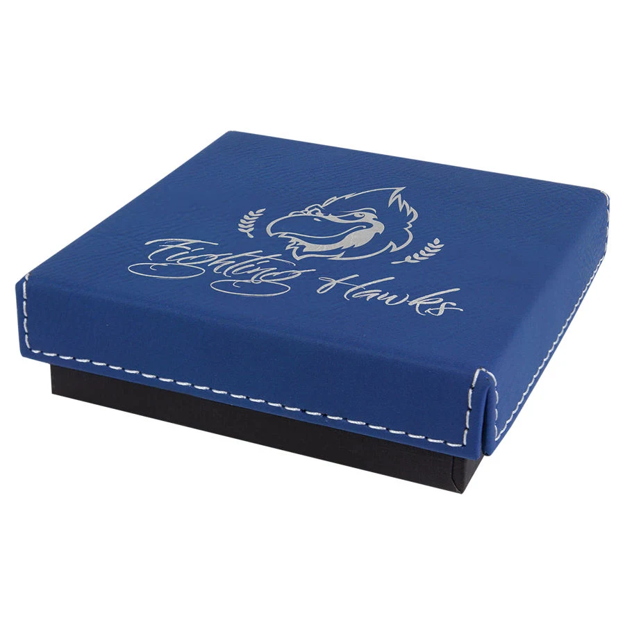 4" x 4" Blue/Silver Medal Box with Leatherette Lid 1