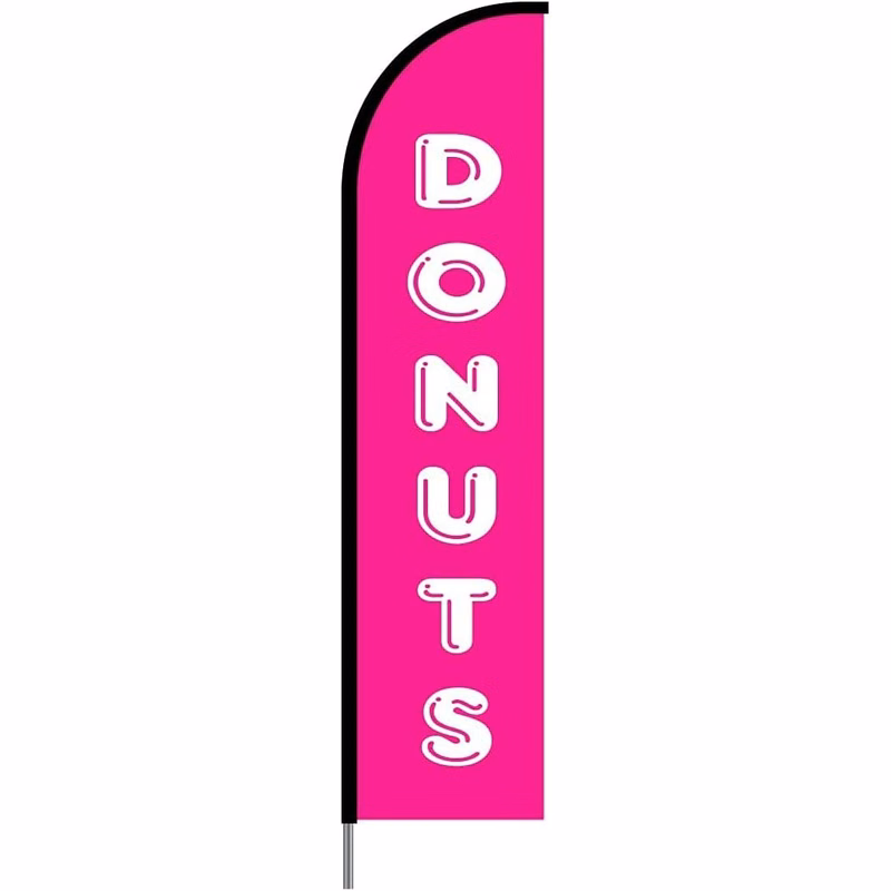 Donuts Banner Sign Swooper Feather Flag Complete Pole Kit Outdoor Business Store Display, 15ft