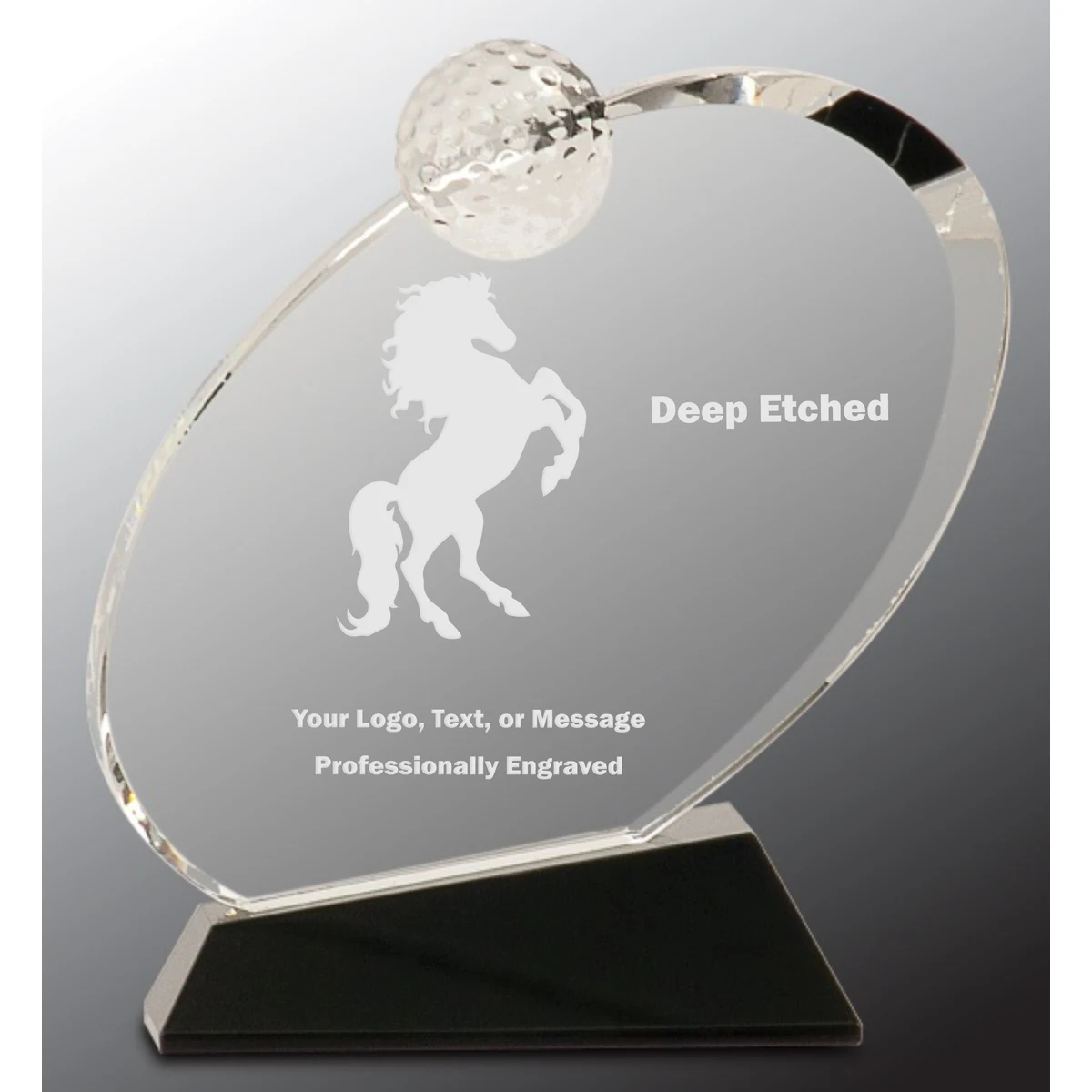 6 1/2" Clear Crystal Oblong Golf Award on Black Crystal Base Crystal Award 1