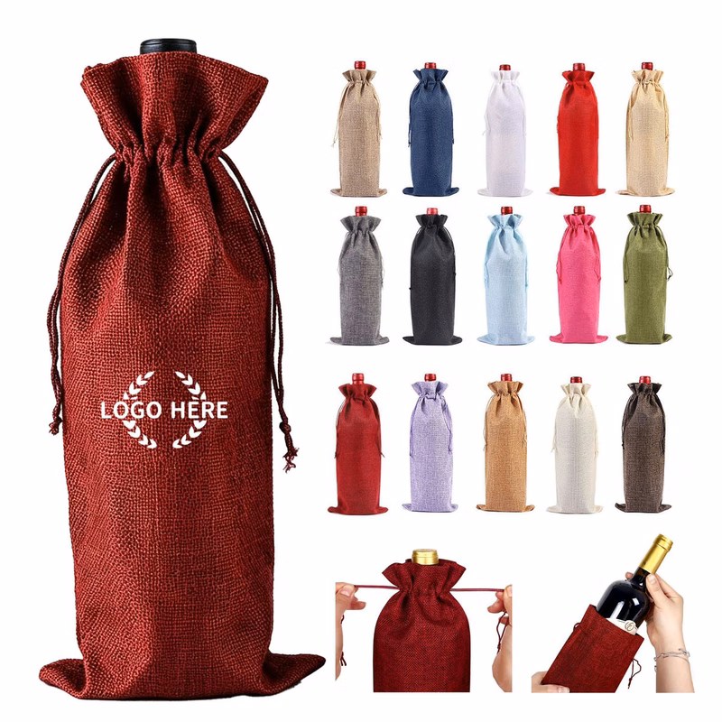 Portable Linen Wine Drawstring Bag