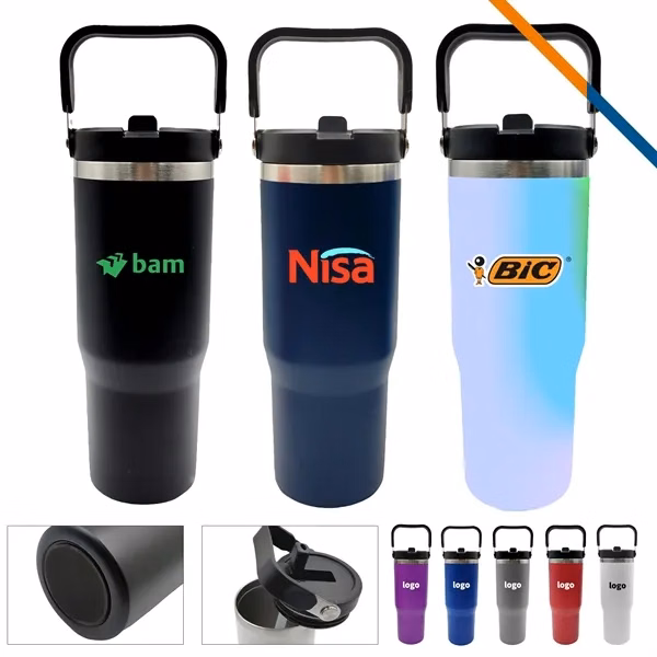Custom 30 oz Stainless Steel Insulated Mug — Spill Resistant Travel & Employee Recognition