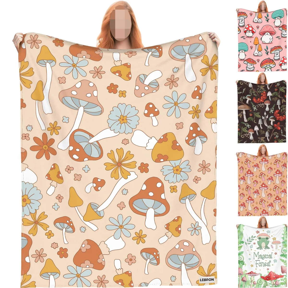 Mushroom Print Fleece Blanket 1