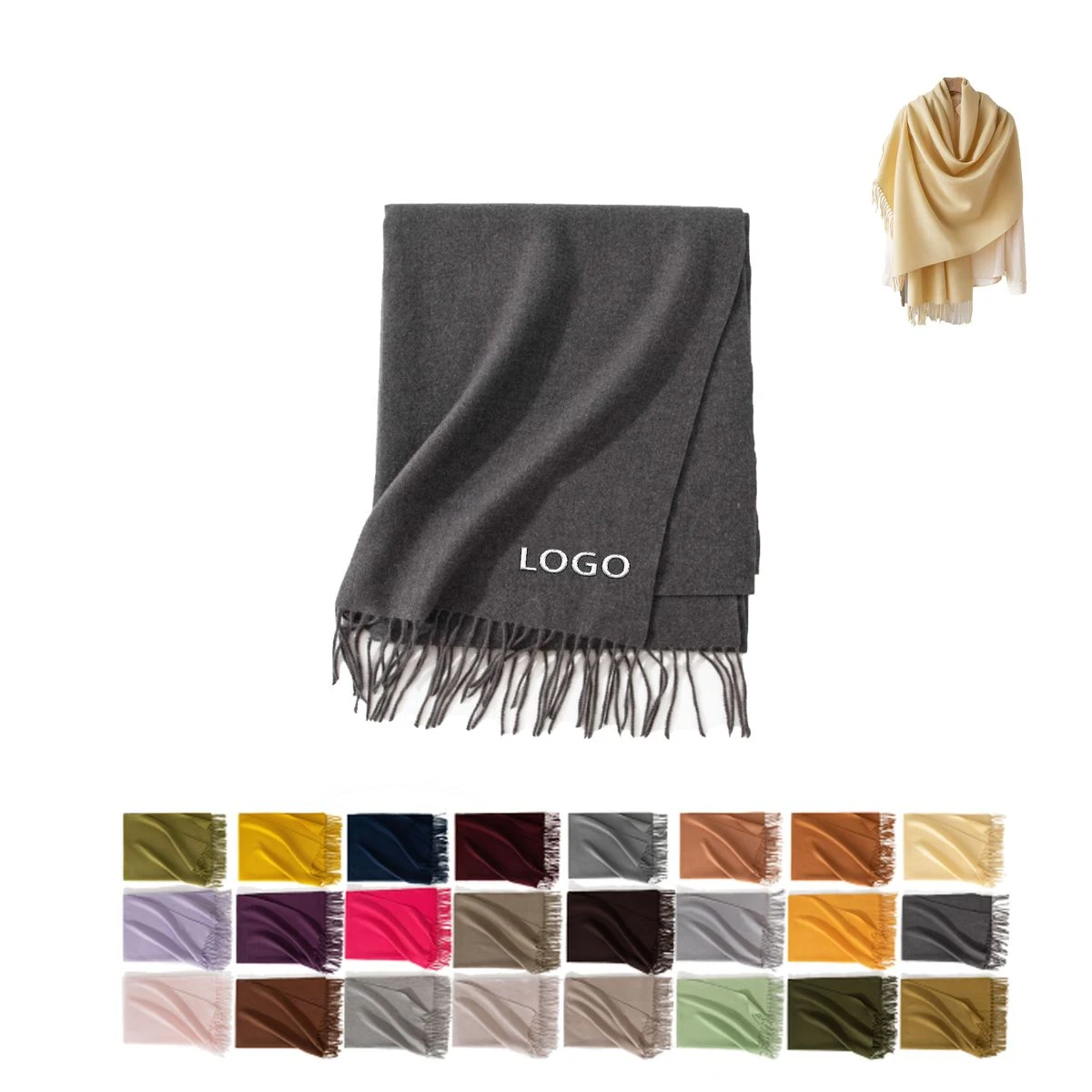 Solid Color Cashmere Feel Embroidered Scarf 1