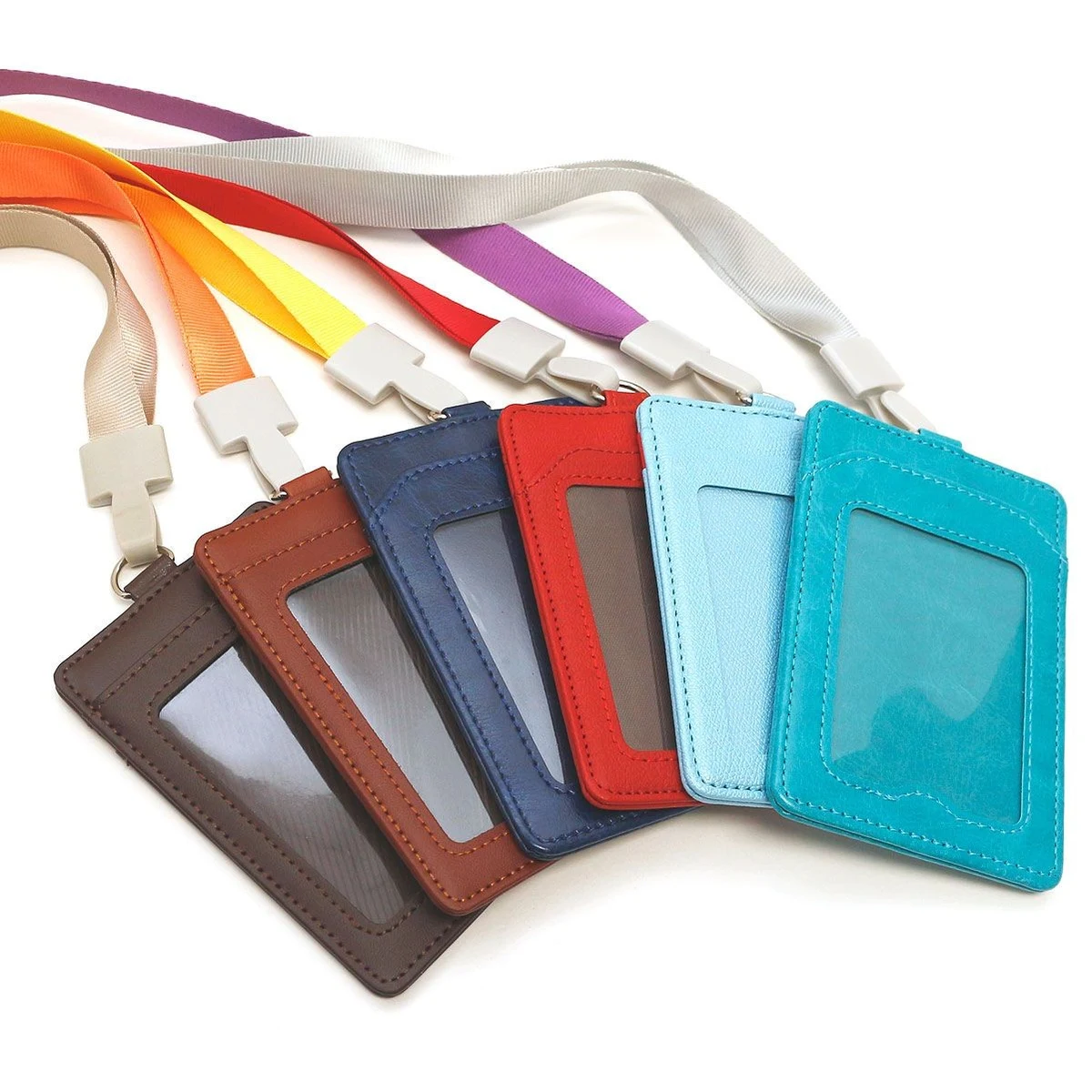 Leather ID Badge with Nylon Lanyard and Plastic J-hook Attachment 1