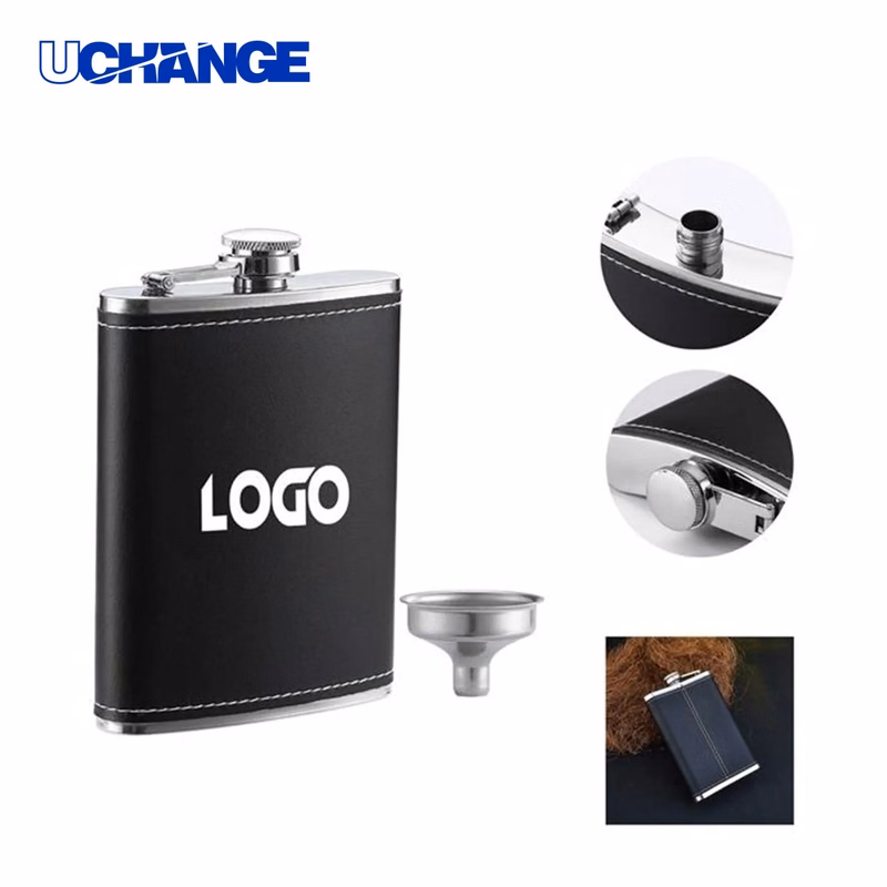 Stainless Steel Flask Container with Black Wrap (8oz)