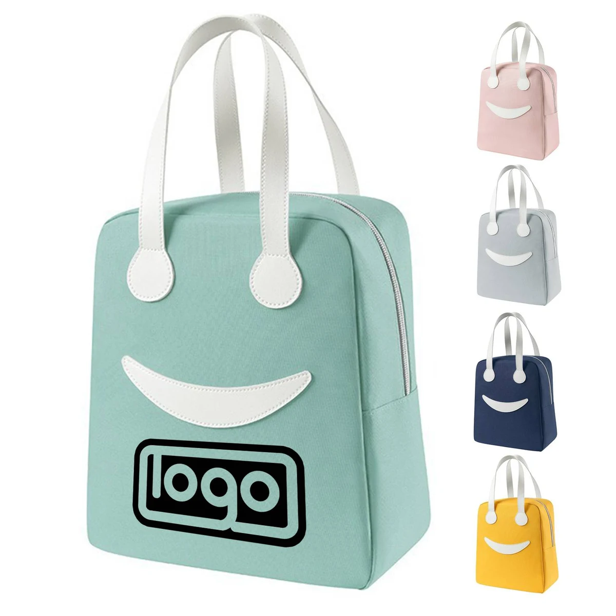 Smiley Oxford Cloth Insulated Lunch Tote Bag 1