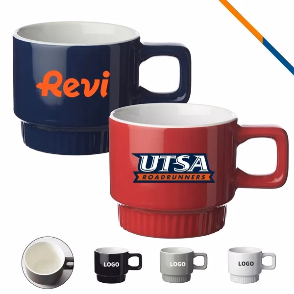 Custom 10 oz Stackable Ceramic Mug with Ridged Base — Corporate Coffee Promotion