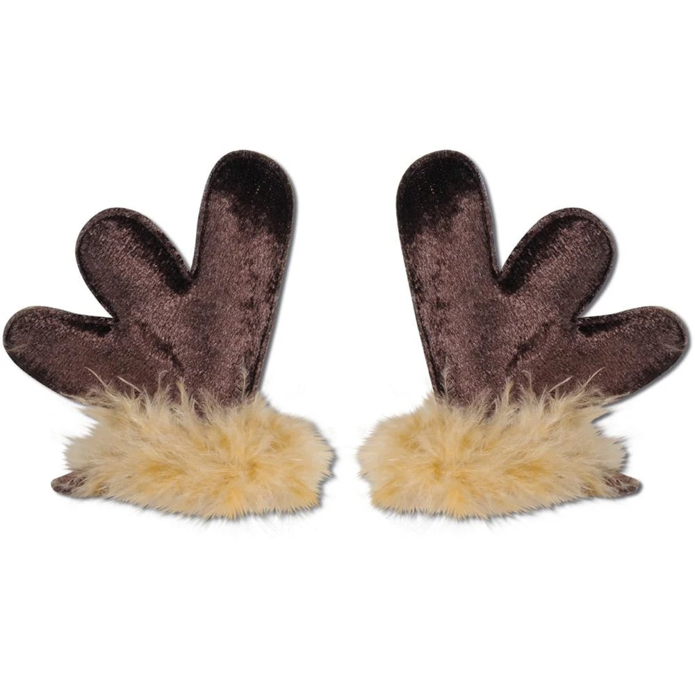 Antler Hair Clips - Brown Fuzzy 1 Pair 1
