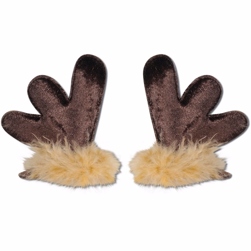 Antler Hair Clips - Brown Fuzzy 1 Pair