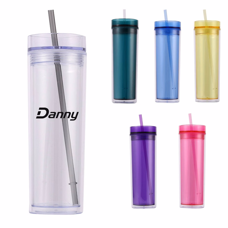 16 oz Plastic Double-Wall Tumbler with Straw