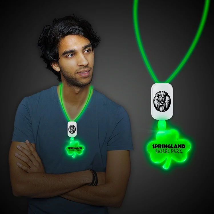 Green LED Shamrock Necklace with Extra Large Pendant 1