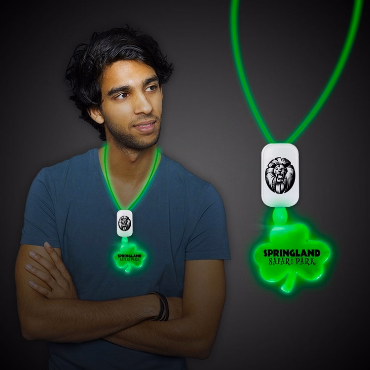Green LED Shamrock Necklace with Extra Large Pendant