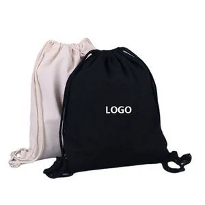 Black White Canvas Drawstring Backpack 1