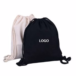 Black White Canvas Drawstring Backpack