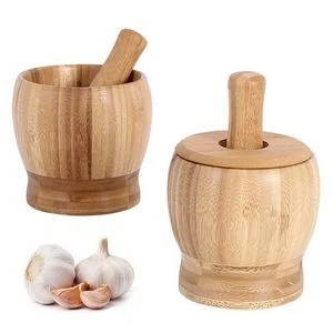 7.5OZ Bamboo Mortar Pestle Guacamole Bowl With Lid 1