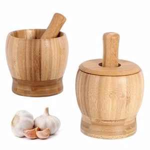 7.5OZ Bamboo Mortar Pestle Guacamole Bowl With Lid