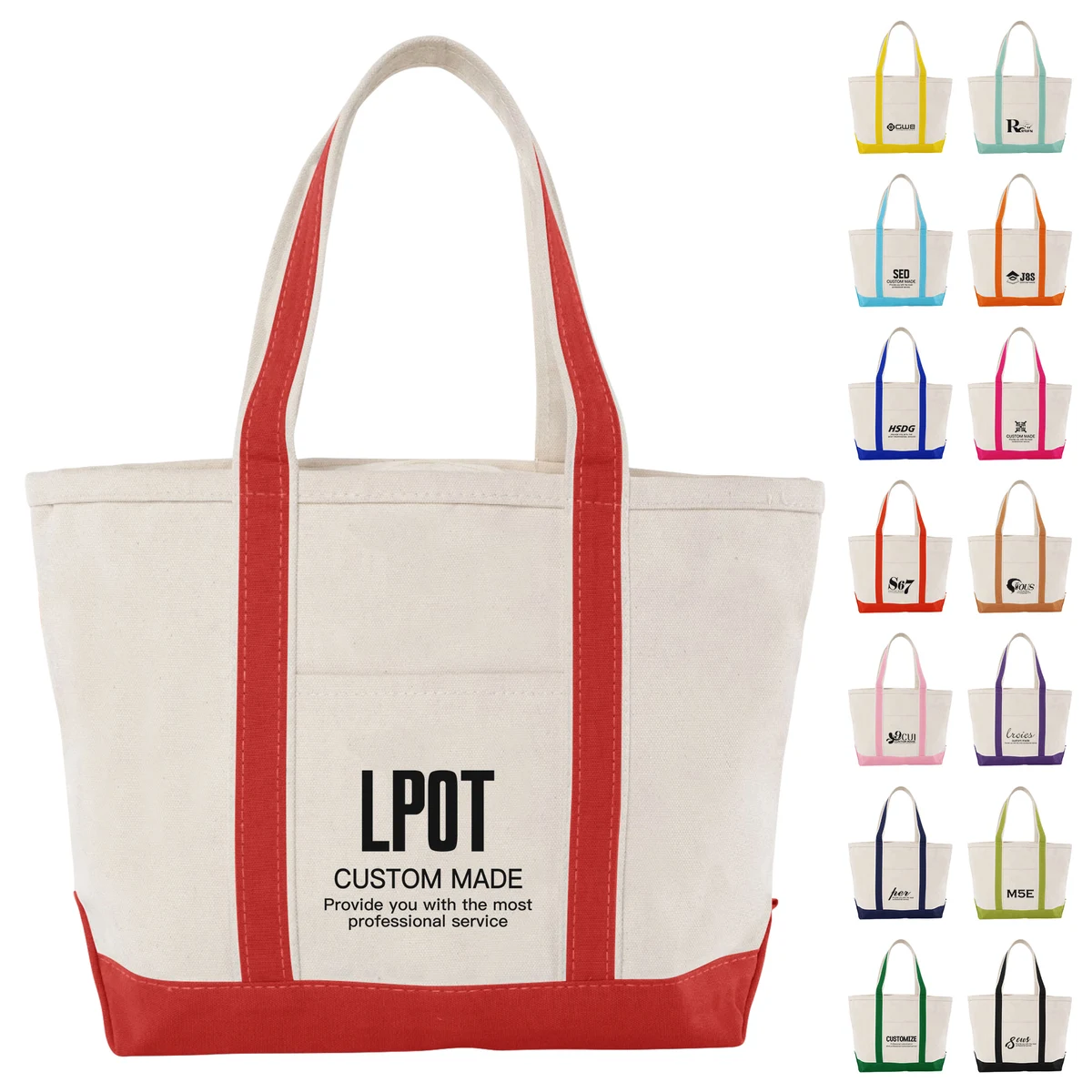 Premium 120Z Two Tone Poly-Cotton Canvas Tote Bag With Front Pocket (MOQ: 50PCS, 16.5'' x 13'' x 3.8 1