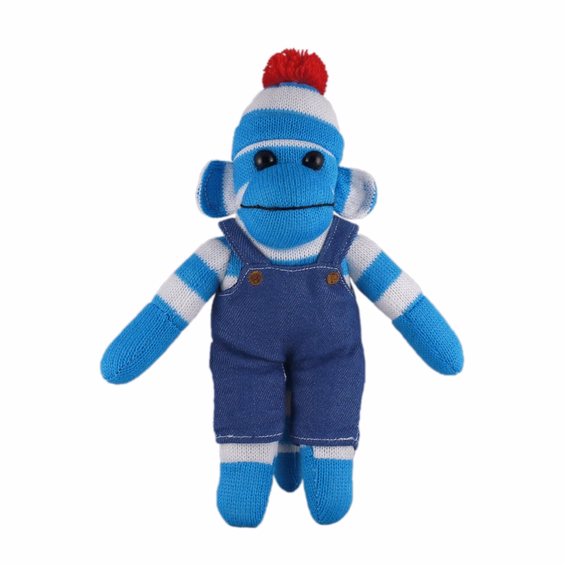 Blue Sock Monkey (Plush) in denim overall.