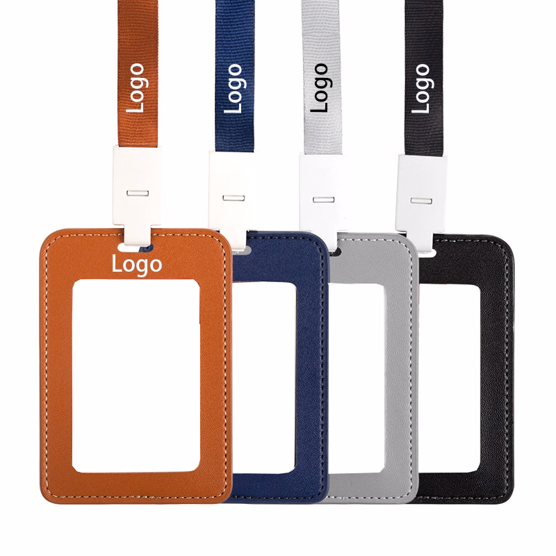 Leather ID Badge Holder with Lanyard