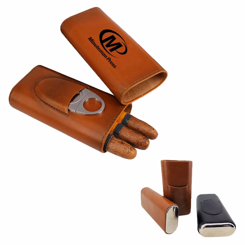 Portable Leather Cigar Case With a Cigar Cutter