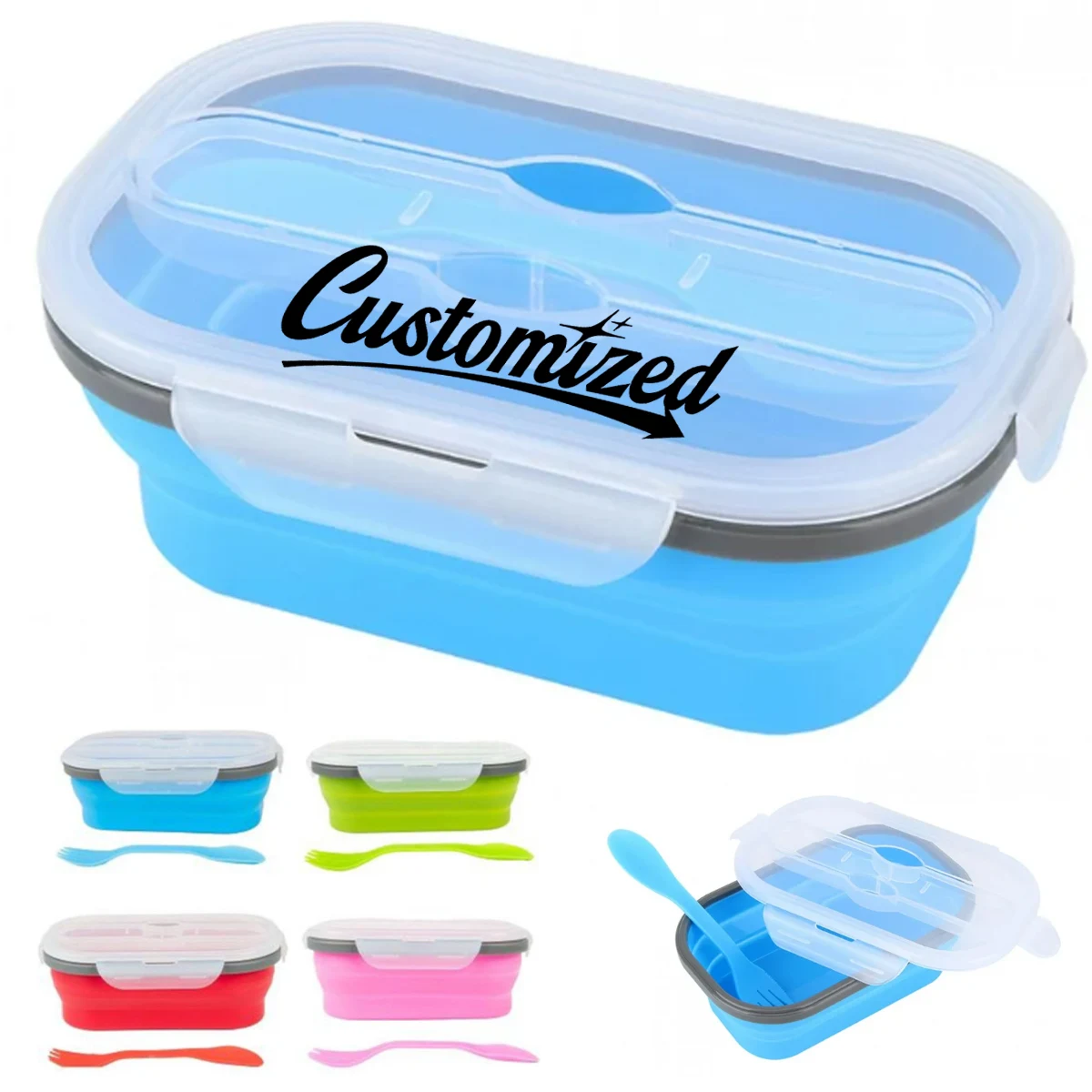 20Oz. Collapsible Silicone Lunch Box with Lid and Cutlery 1