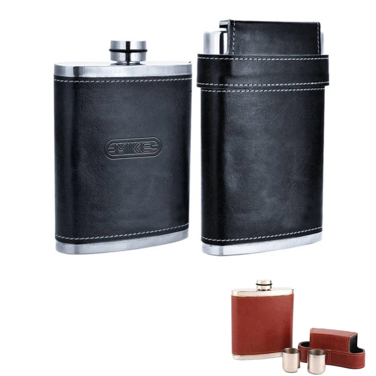 8 Oz Pocket Hip Flask W/ 3 Cups And Funnel 1
