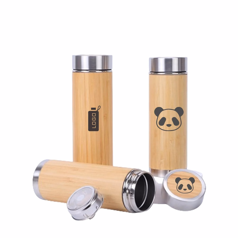 12oz Eco Friendly Bamboo Water Bottle Stainless Steel