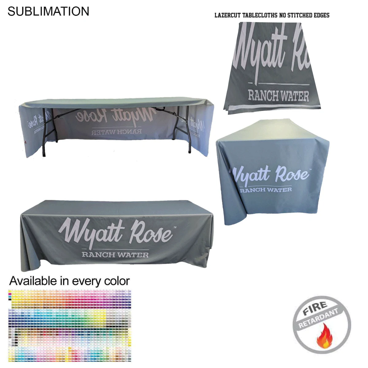 8' LazerCut 3-Sided PREMIUM Sublimated Tablecloth, Drape Style, Open Back 1