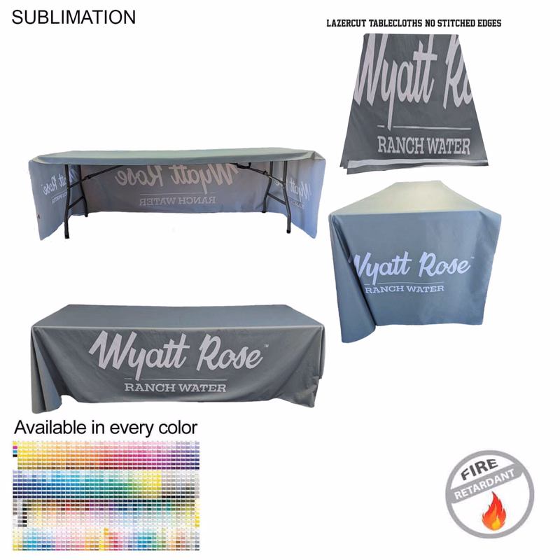 8' LazerCut 3-Sided PREMIUM Sublimated Tablecloth, Drape Style, Open Back