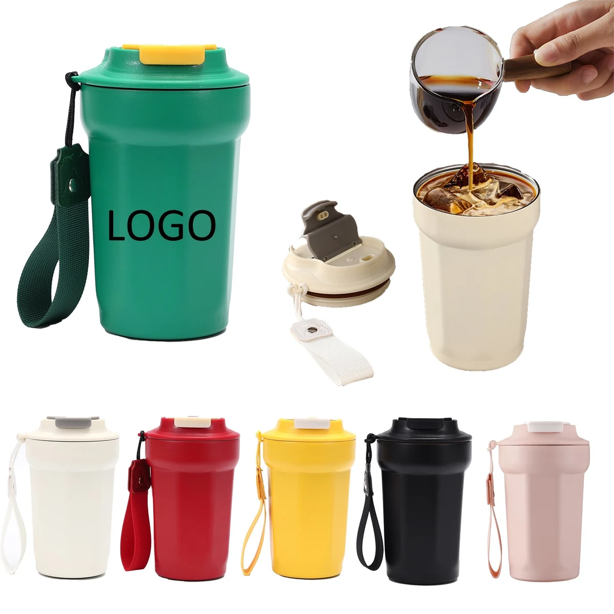 15ozStainless Steel Octagon Coffee Cup With Handle Strap 1