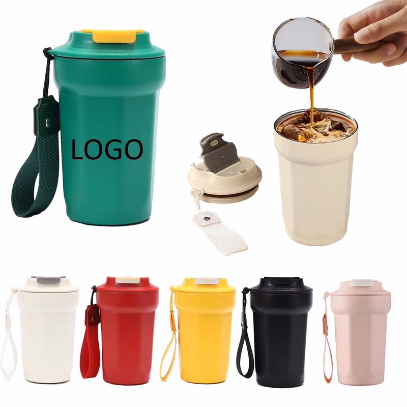 15ozStainless Steel Octagon Coffee Cup With Handle Strap