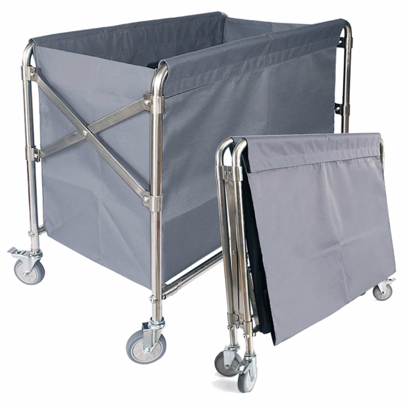 Foldable Stainless Steel Laundry Cart w/ Swivel Wheels