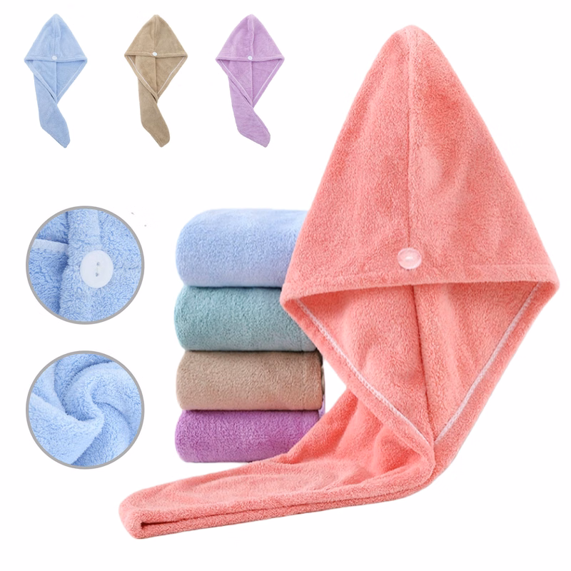 Microfiber Hair Drying Towel w/Button