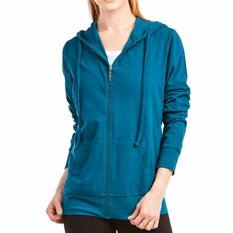Women's Jersey Zip-Up Hoodie Jackets - Small Peacock