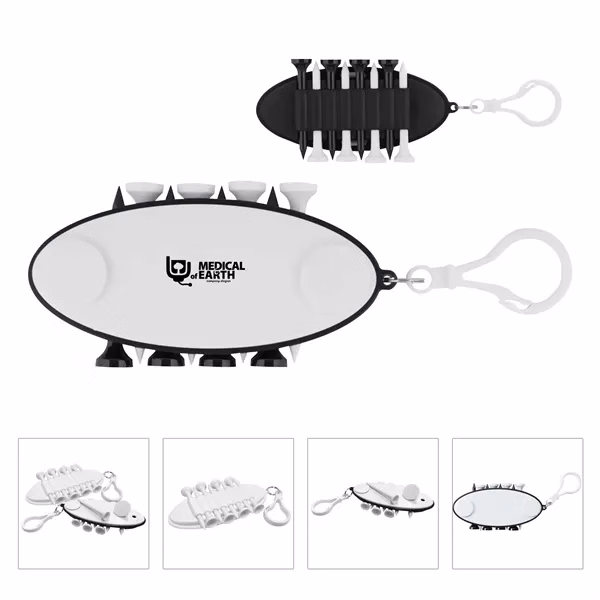 Golf Ball Tee Holder W/ Keychain Marker Tag