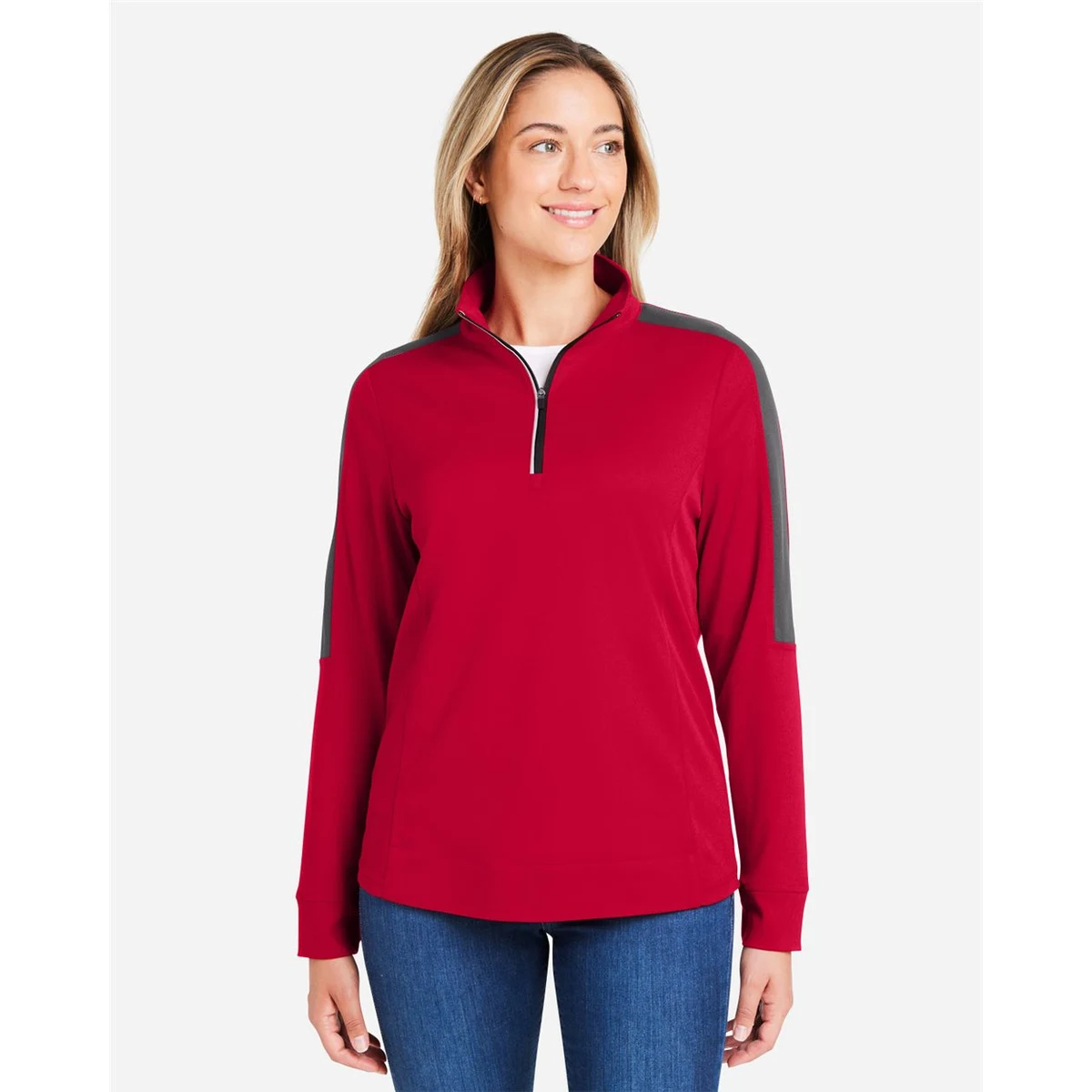 Women's Market Snag Protect Mesh Colorblock Quarter-Zip Pullover - CE404W 1