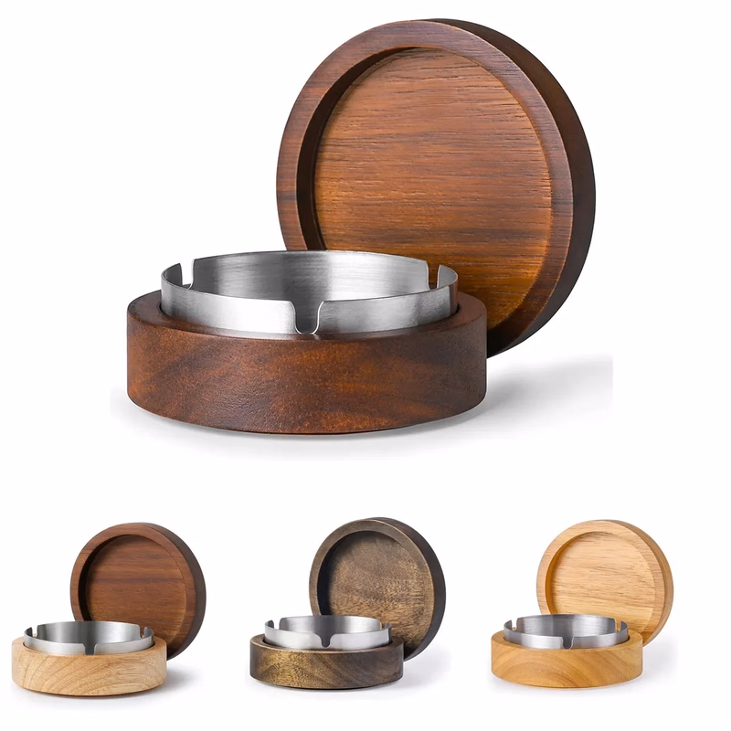 Wooden Ashtray with Lid