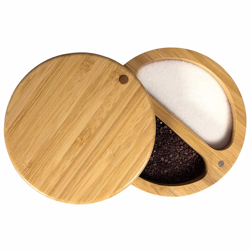 Bamboo Salt Storage Box with Magnetic Swivel Lid