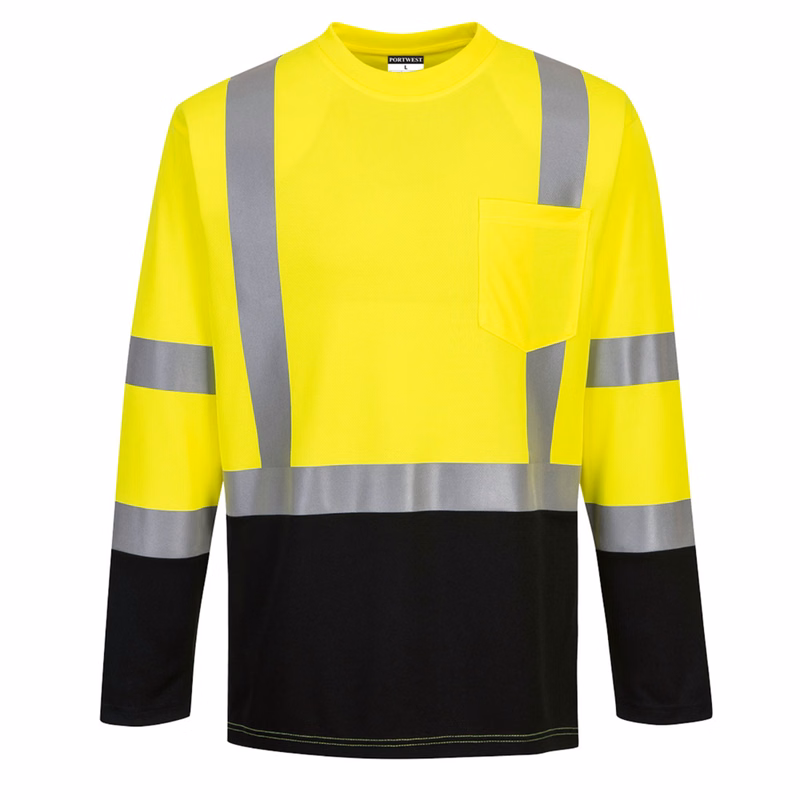 PORTWEST® Breathable Laguna Hi-Vis Contrast Pocket T-Shirt L/S w/ UPF 40+ Protection