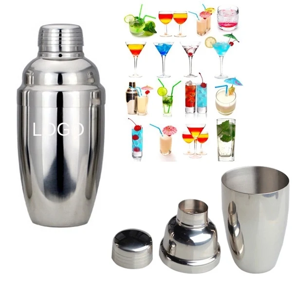 8 oz. - 3 Piece Deluxe Stainless Steel Cocktail Shaker 1