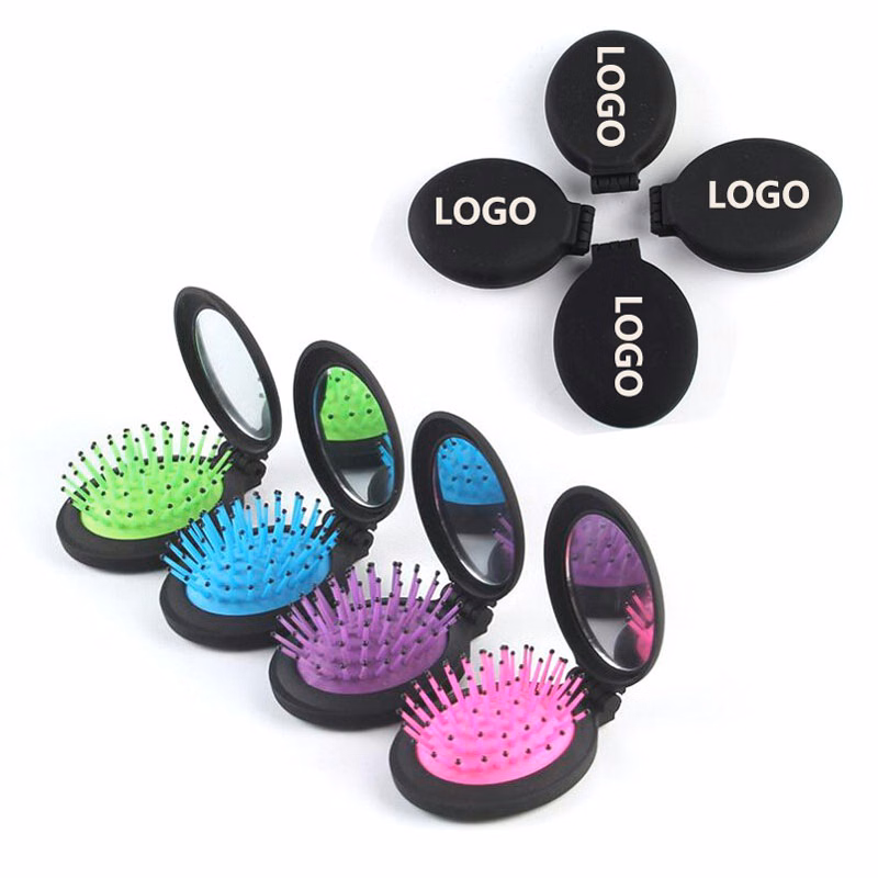 Folding Hair Brush w/Mirror Set