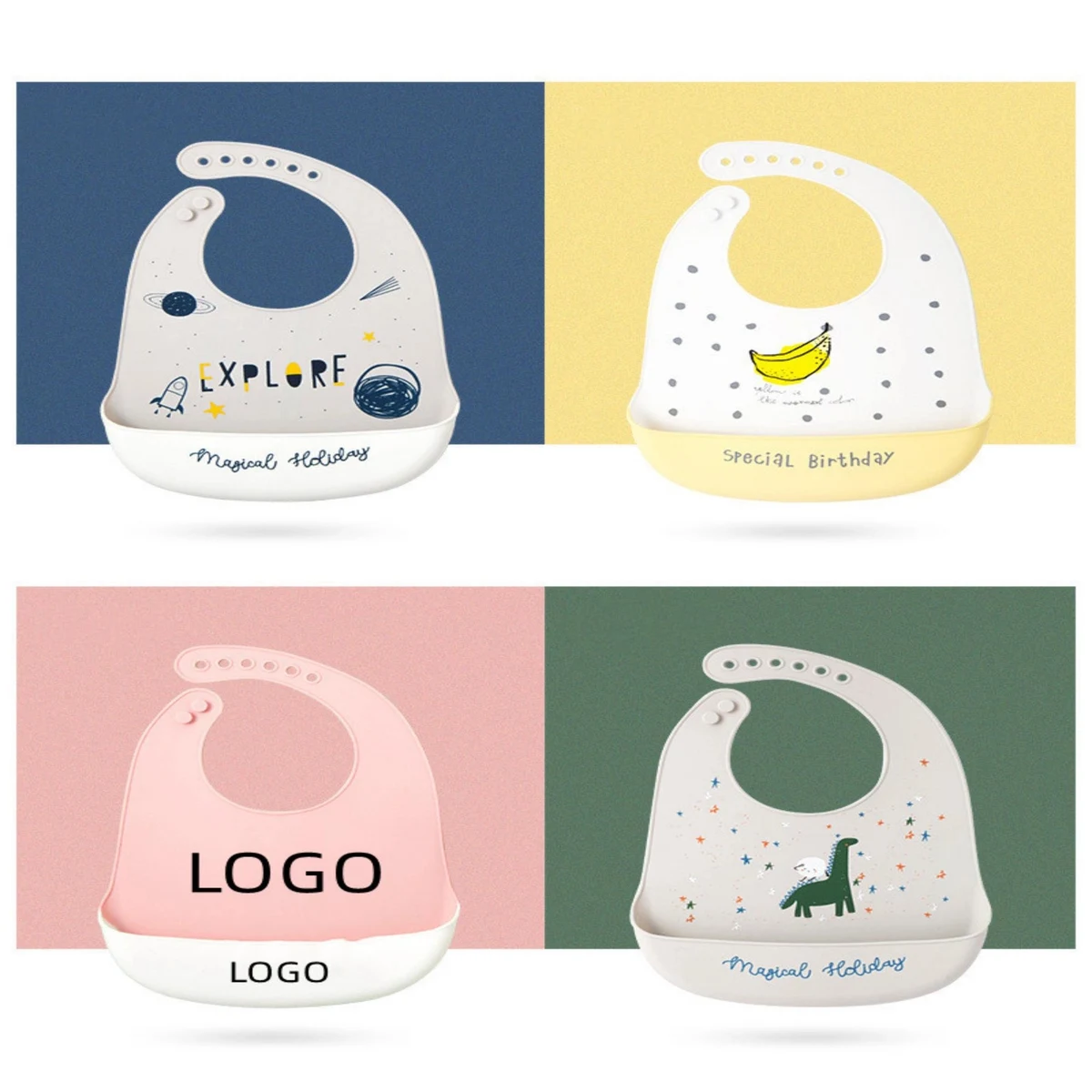 Pocket Silicone Baby Bib MOQ 100PCS 1