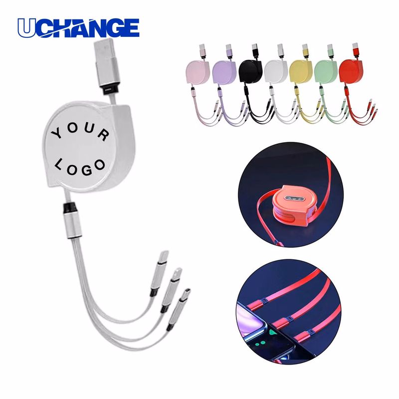 3 in 1 TPE Retractable USB Charger Cord Cable