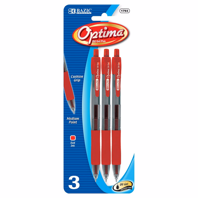 Optima Gel Pens - Red 3 Pack
