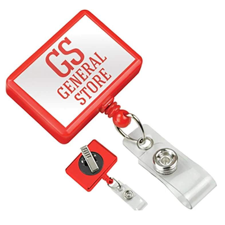 Custom Rectangle Badge Reel with Clear Vinyl Strap 1