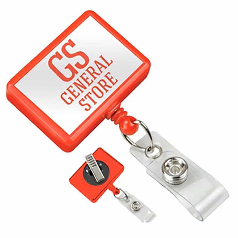 Custom Rectangle Badge Reel with Clear Vinyl Strap