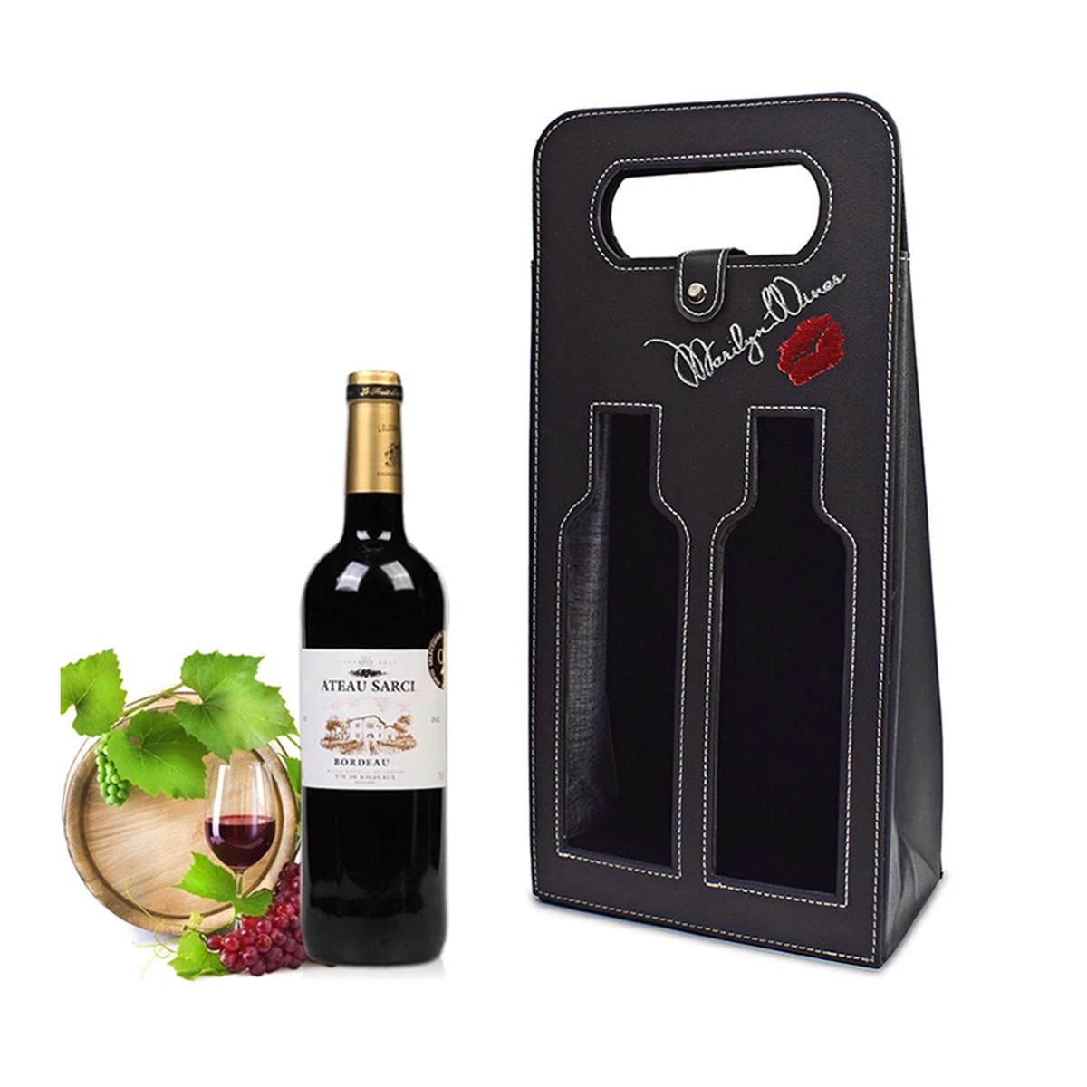 2 Bottles Package Leather Protection Wine Carrying Tote Bag 1