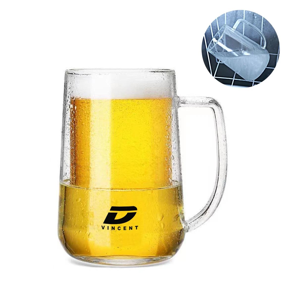 16oz Double Wall Glass Freezer Beer Mug 1