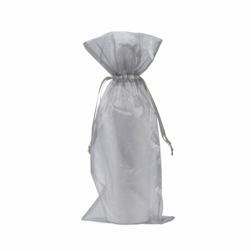 Silver Organza Wine Bag