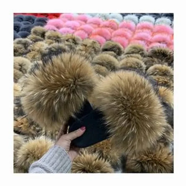 Stable Quality Real Raccoon Soft Natural Fluffy Slippers 1